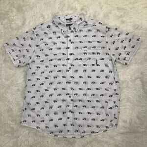 EDDIE BAUER BAJA PRINT JEEP SURF BOARD SHORT SLEEVE BUTTON DOWN SHIRT MENS SZ L